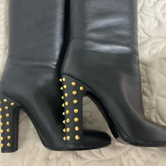 Gucci Studded Heel Knee High Boots Black Leather Womens EU 38 US 7.5 - Picture 2 of 7